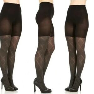 ASSETS by SPANX Black Flipside Diamond Pattern Tights, Size 2 NWT